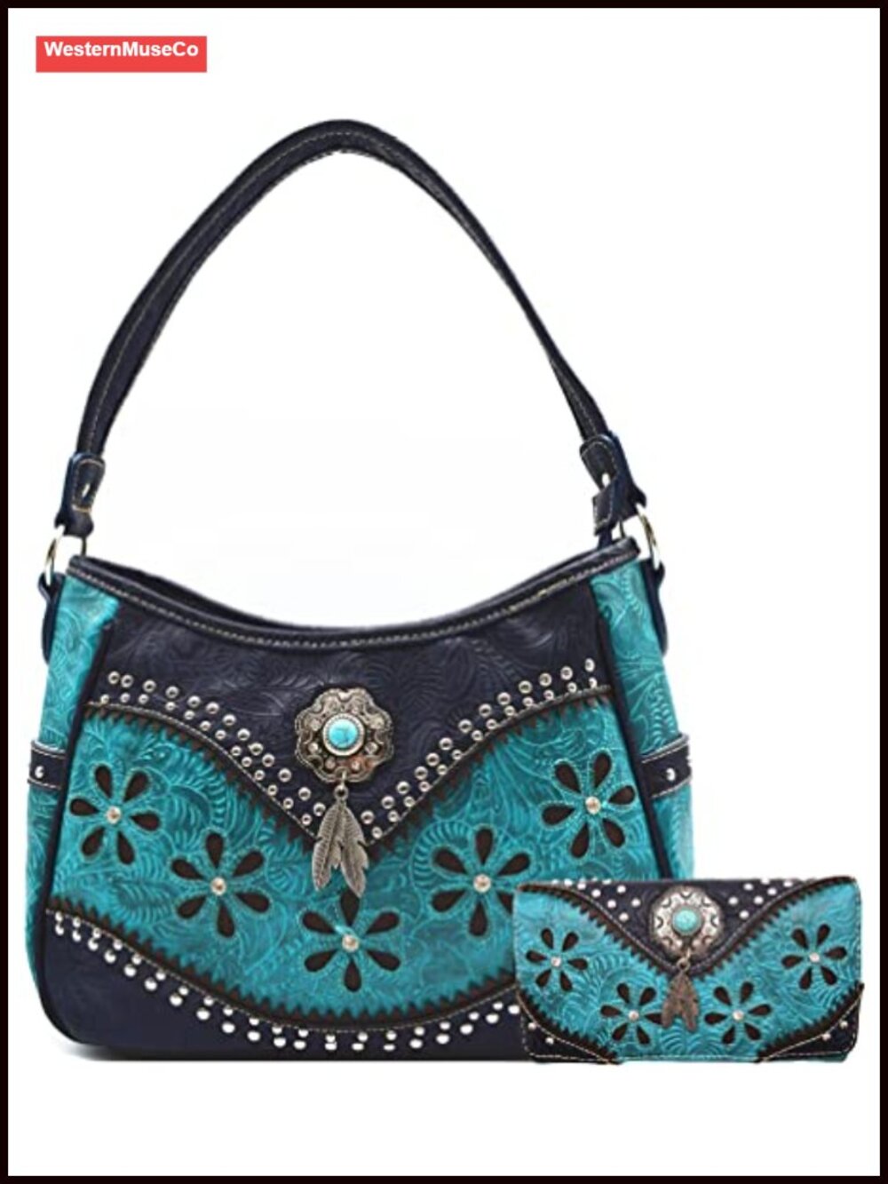 Tooled Floral Western Shoulder Bag Wallet Set Concealed Carry
